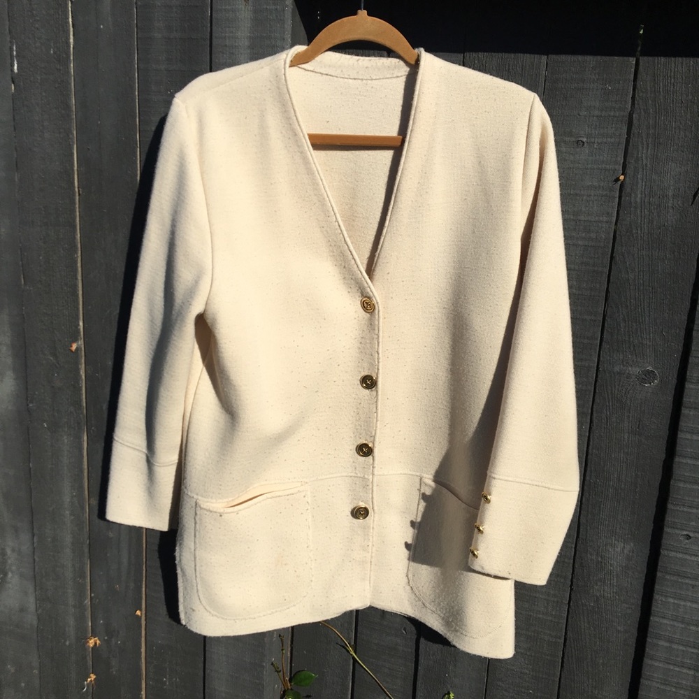 Vintage Cream Knit Blazer Gold Buttons Size Med/Lg
